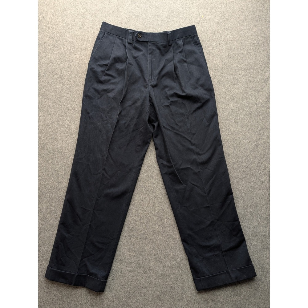 Lauren Ralph Lauren Mens Navy Blue Pleated Cuffed Cotton Dress Pants 33x30